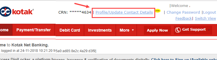 Register New Mobile Number Online in Kotak Bank