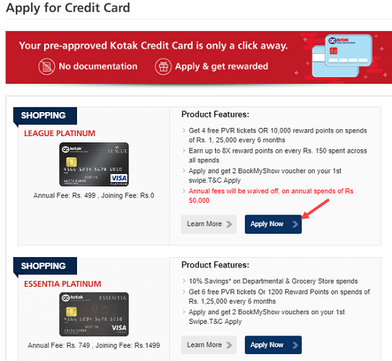  Kotak Pre-approved Credit Card Online