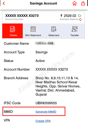 Generate MMID Union Bank of India
