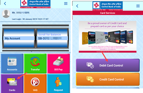 CBI Debit card temporary block unblock, central Bank of India