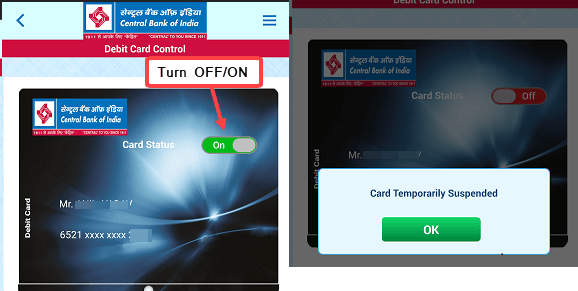 CBI Debit card temporary block unblock, central Bank of India