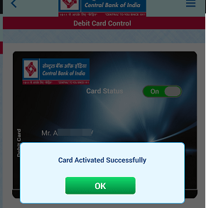 CBI Debit card temporary block unblock, central Bank of India