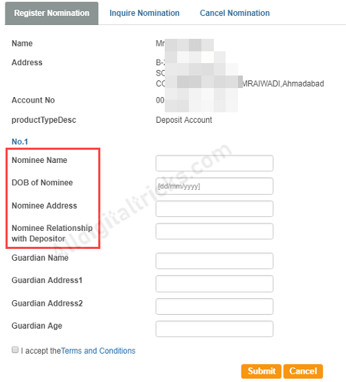 SBI Fixed Deposit - Add Nominee for SBI FD account Online