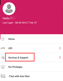 Axis Asap Virtual Debit card manage view