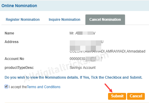 Cancel/Remove Nominee in SBI Online | Cancel Nomination