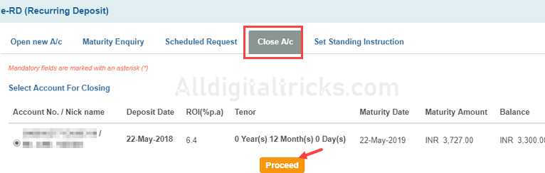 Close SBI RD Online
