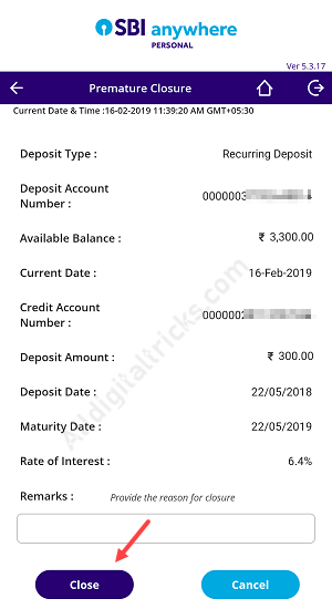 Close SBI RD Online