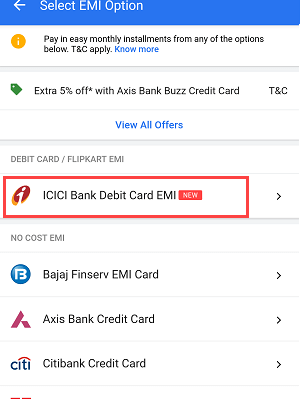 ICICI Debit card EMI