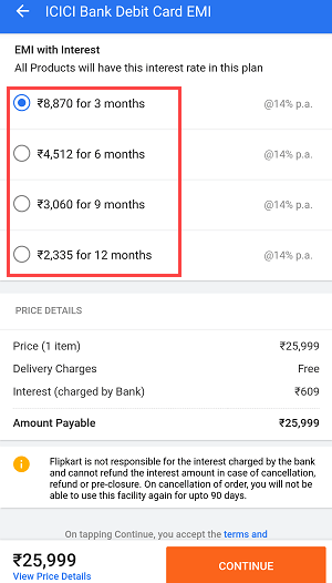 ICICI Debit card EMI