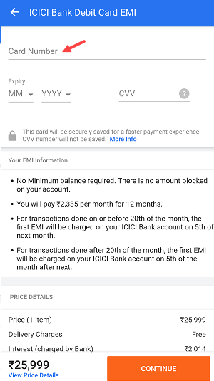 ICICI Debit card EMI
