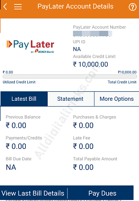 PayLater on ICICI iMobile