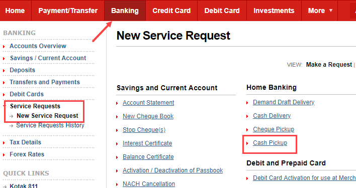 Kotak Bank Cash Pickup
