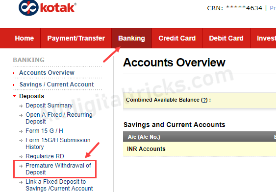 Kotak Fixed DeKotak Fixed Deposit FD premature Withdrawposit FD premature Withdraw