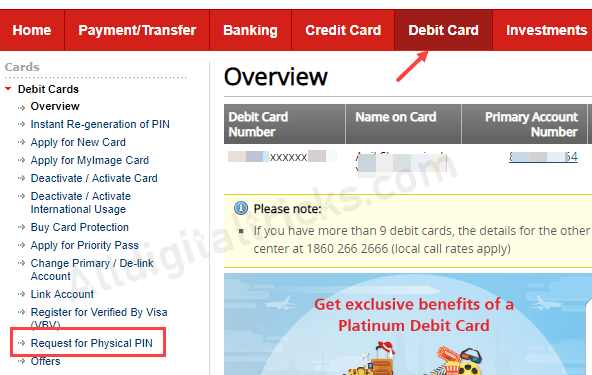 Kotak Request Physical ATM PIN 