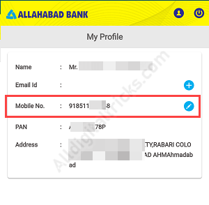 ChangeRegister Mobile Number in Allahabad Bank Online