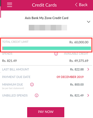 Check Axis Bank Credit Card Limit online