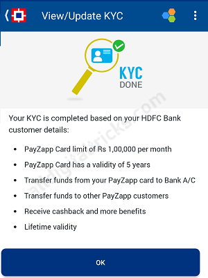 Complete PayZapp KYC using HDFC Bank Account