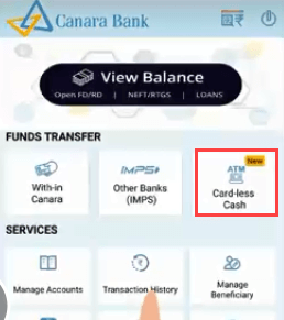 Canara Cardless cash withdraw from ATM