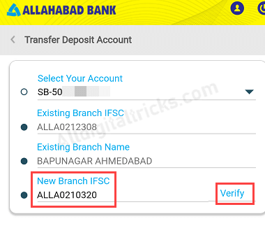 Change Allahabad Bank Branch Online | Transfer Account Allahabad bank Online