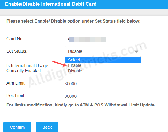 Activate International transactions for Canara Debit card