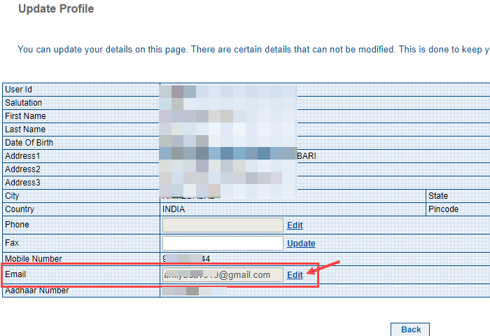 change register email Yes bank online