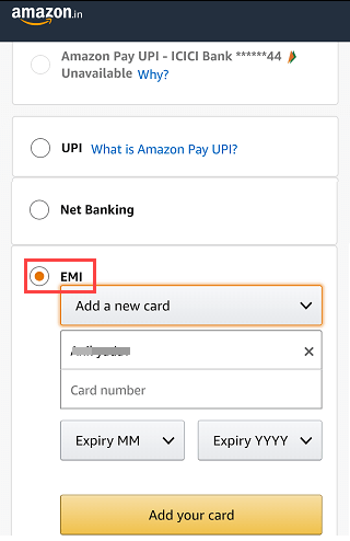 kotak debit card EMI