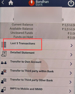 Bandhan Bank account statement