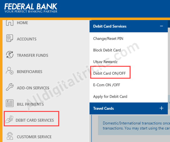 Activate International Transaction for Federal Bank Debit Card