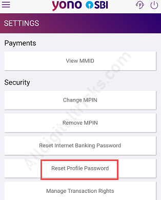 reset sbi profile password