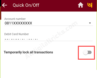 Switch ON OFF PNB ATM Debit card (Punjab National Bank)