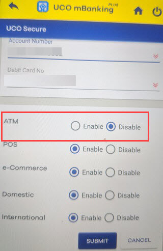 Disable UCO ATM Transaction