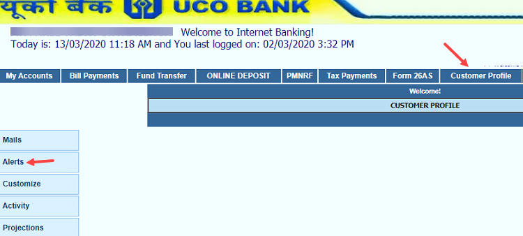 UCO Bank SMS alert