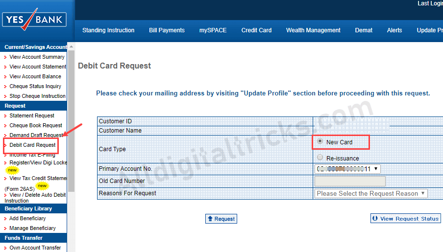 How To Apply Yes Bank New ATM Debit Card Online AllDigitalTricks