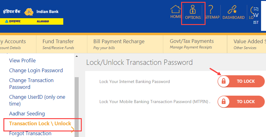 Indian Bank Transaction password unlock