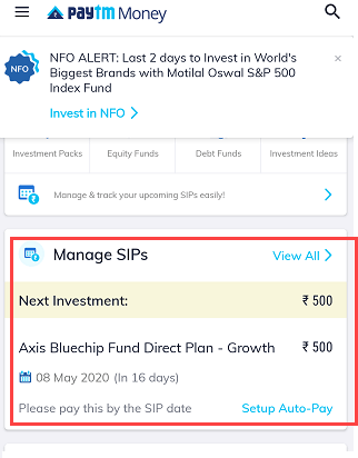 Paytm Money SIP manage