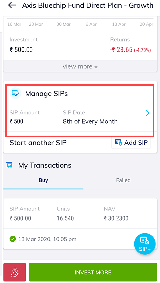 Paytm Money SIP manage