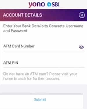 Register SBI YONO using ATM card
