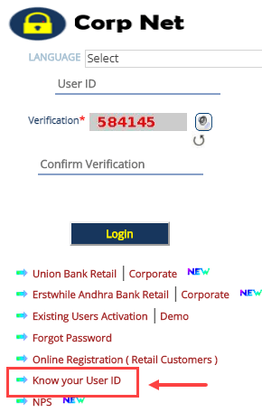  ID de usuario de Corporation Bank