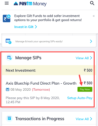 How To Pay Monthly SIP on Paytm Money