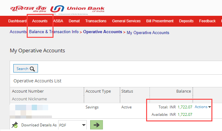 union bank of India check balance