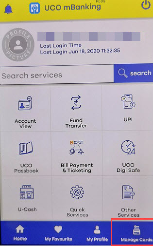 UCO Bank Manage Cards