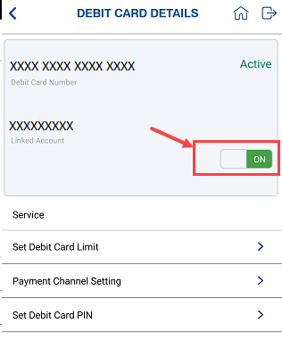 Indian Bank debit card on off