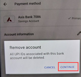 google pay remove bank account