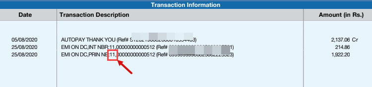  HDFC Debit Card EMI Loan Statement