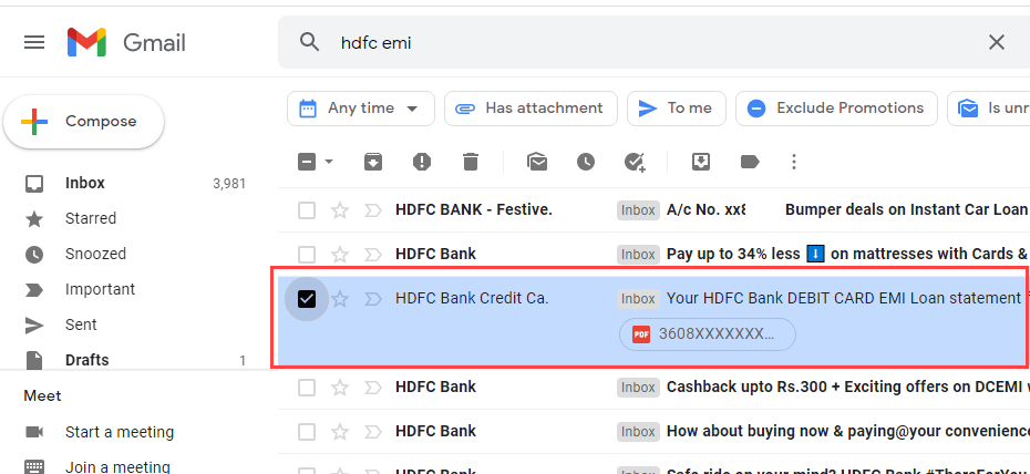  HDFC Debit Card EMI Loan Statement