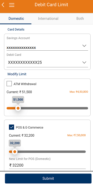ICICI Mobile Banking Debit Card Limit