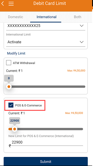 ICICI Mobile Banking Debit Card Limit