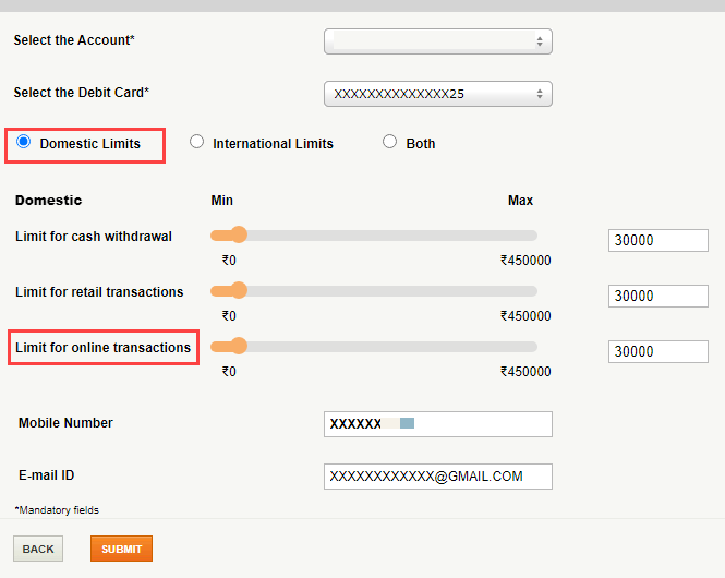 ICICI net banking  manage card limit