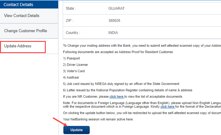 HDFC bank change update address
