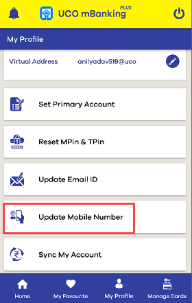 change UCO Mobile Number